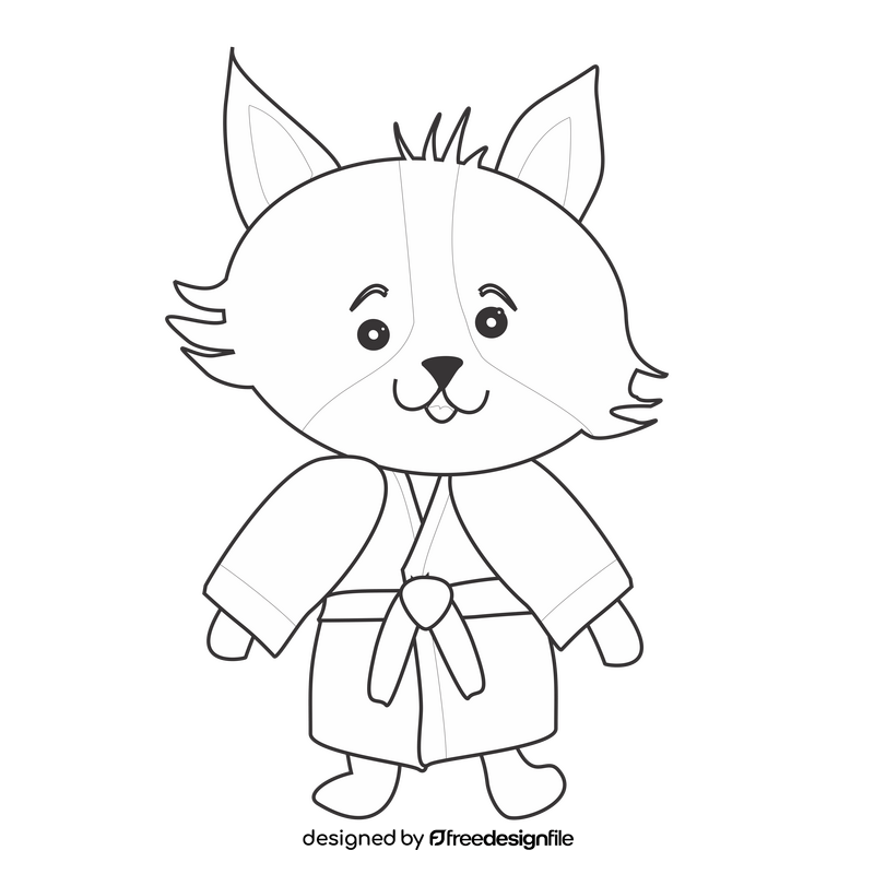 Fox in jiu jitsu uniform illustration black and white clipart