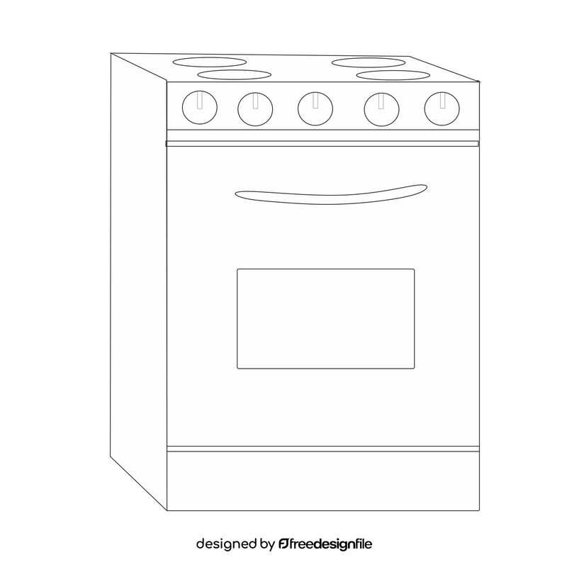Gas cooker with oven drawing black and white clipart