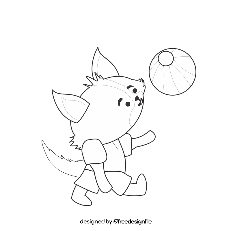 Fox playing with ball drawing black and white clipart