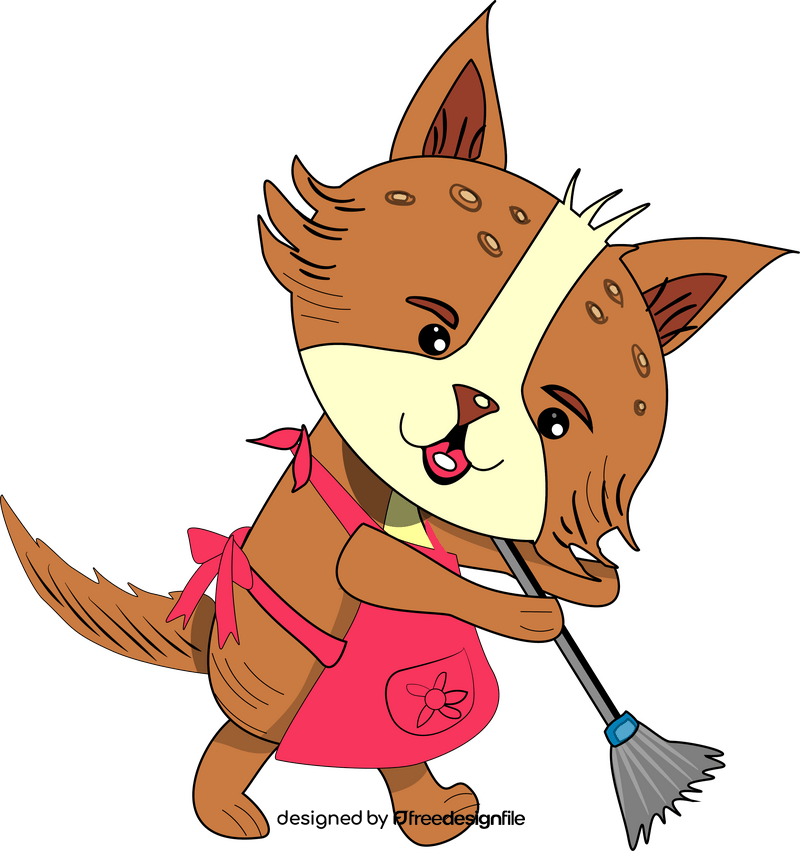 Cartoon fox sweeping the floor clipart