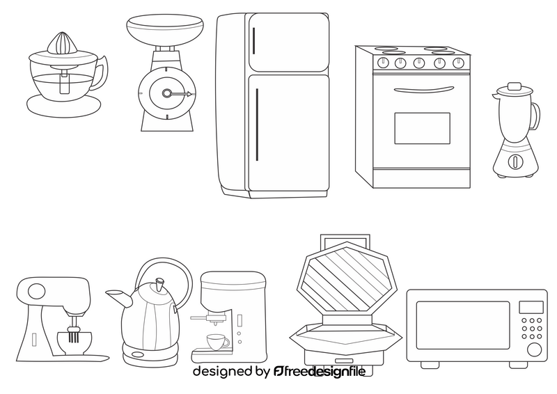 Kitchen appliances black and white vector