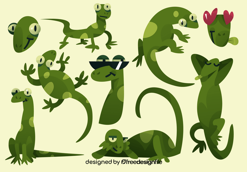 Gecko cartoon set vector