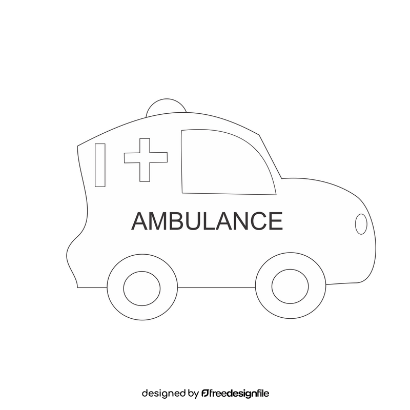 Cartoon ambulance black and white clipart