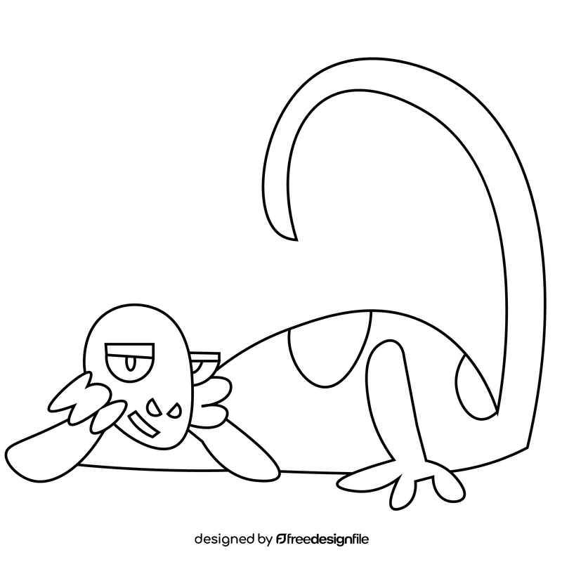 Gecko lying cartoon black and white clipart