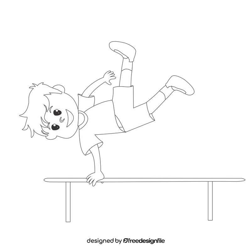 Kid doing acrobatics black and white clipart