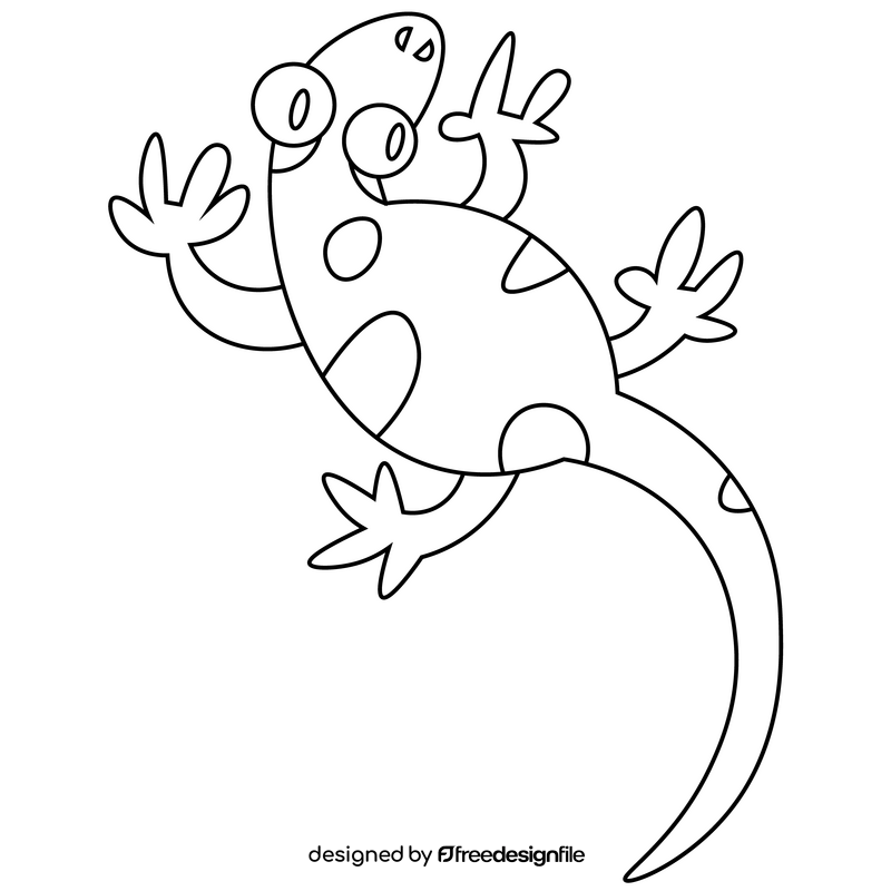 Little green gecko black and white clipart