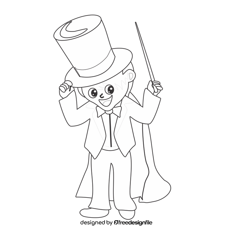 Cartoon magician in circus black and white clipart