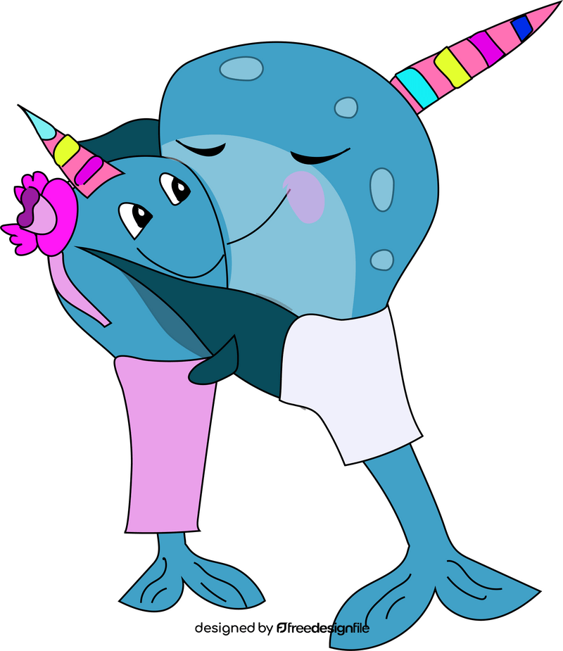 Couple of cute narwhals hugging clipart