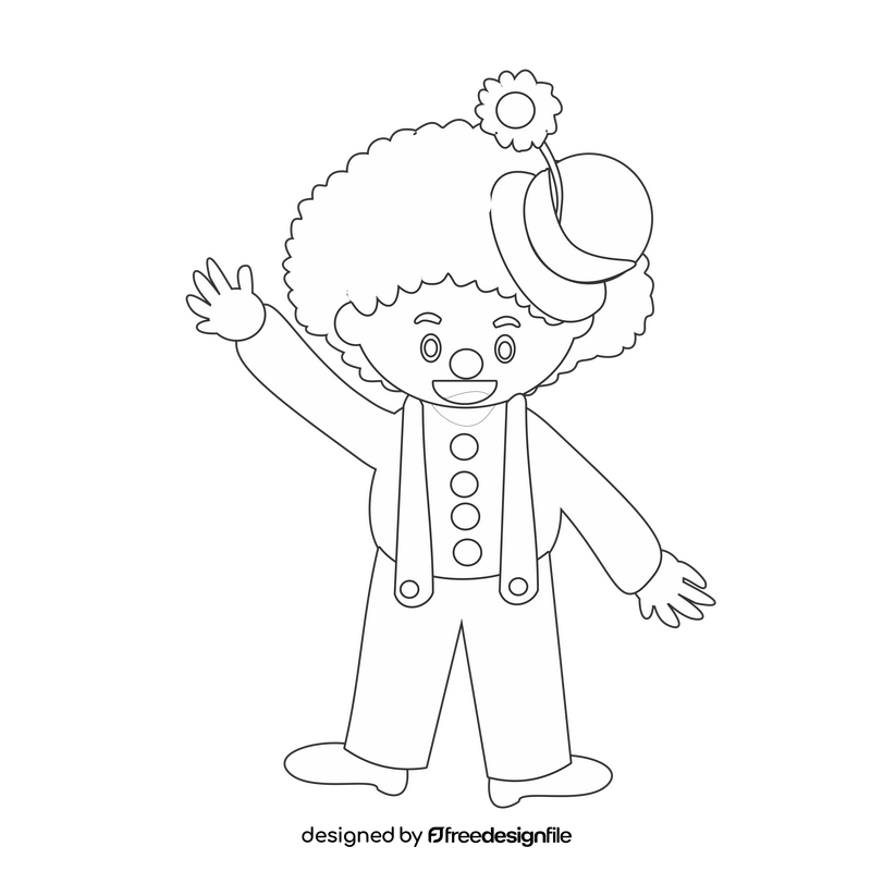 Cute clown illustration black and white clipart