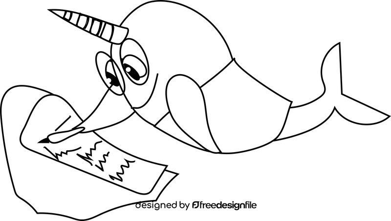 Free narwhal at school black and white clipart