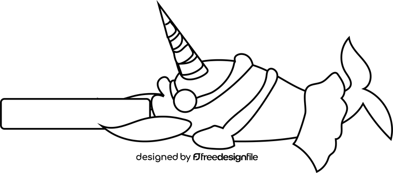 Narwhal swimming illustration black and white clipart