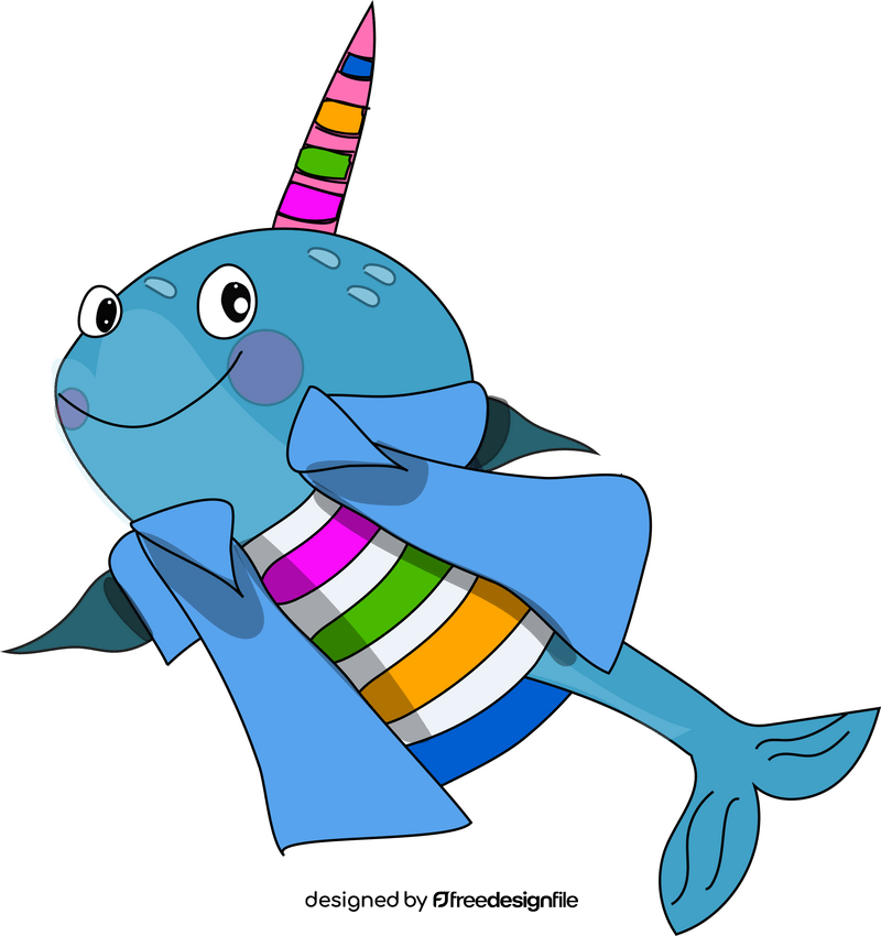 Narwhal whale going to a party clipart