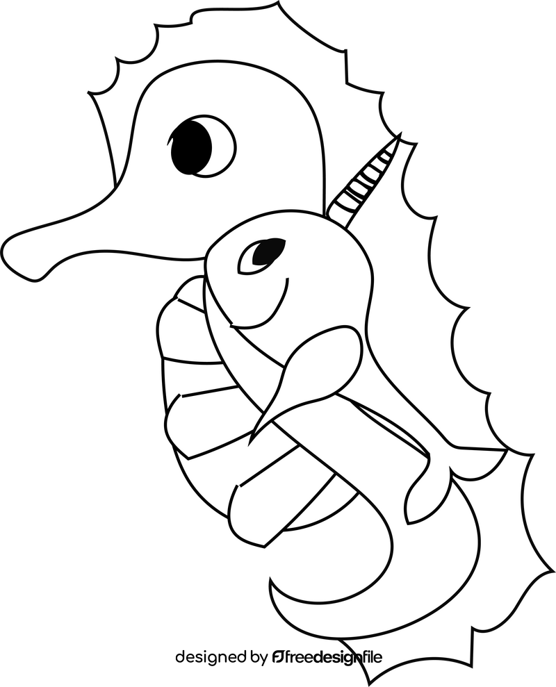 Narwhal riding a horse black and white clipart