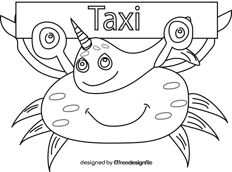 Narwhal taking a taxi black and white clipart