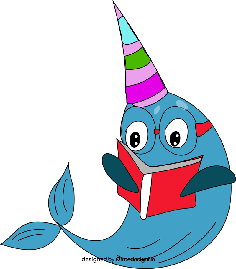 Free narwhal whale reading a book clipart