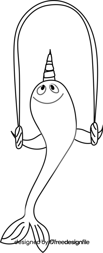 Narwhal jumping rope drawing black and white clipart