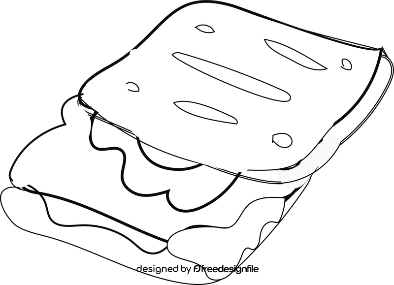 Sandwich with egg, cheese, lettuce black and white clipart