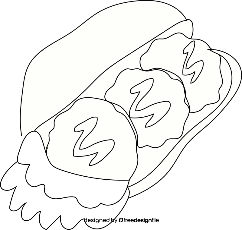 Meatball sandwich drawing black and white clipart
