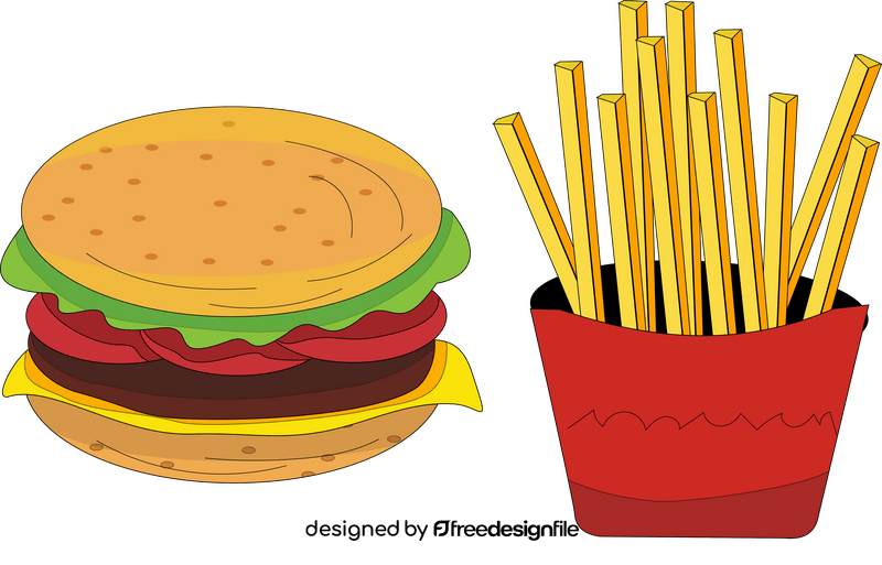 Free hamburger with french fries clipart