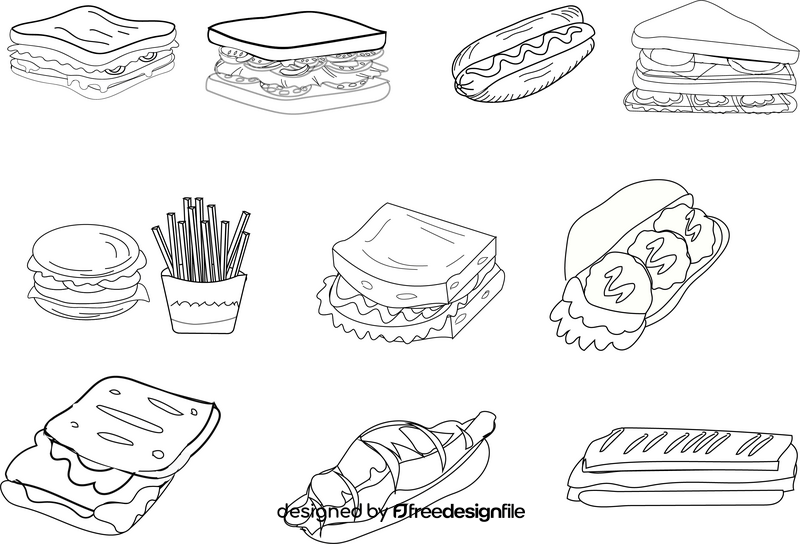 Sandwiches black and white vector