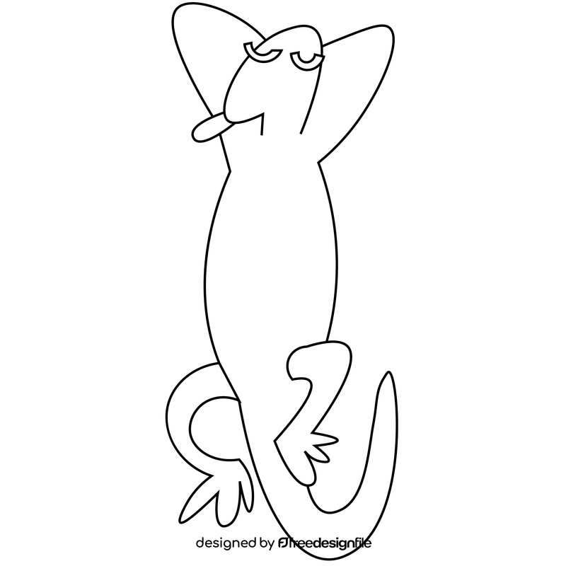 Gecko resting cartoon black and white clipart