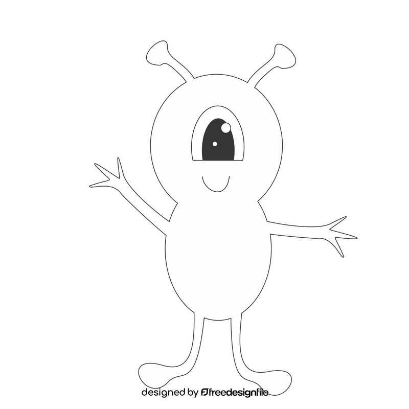 Cartoon alien with one eye black and white clipart