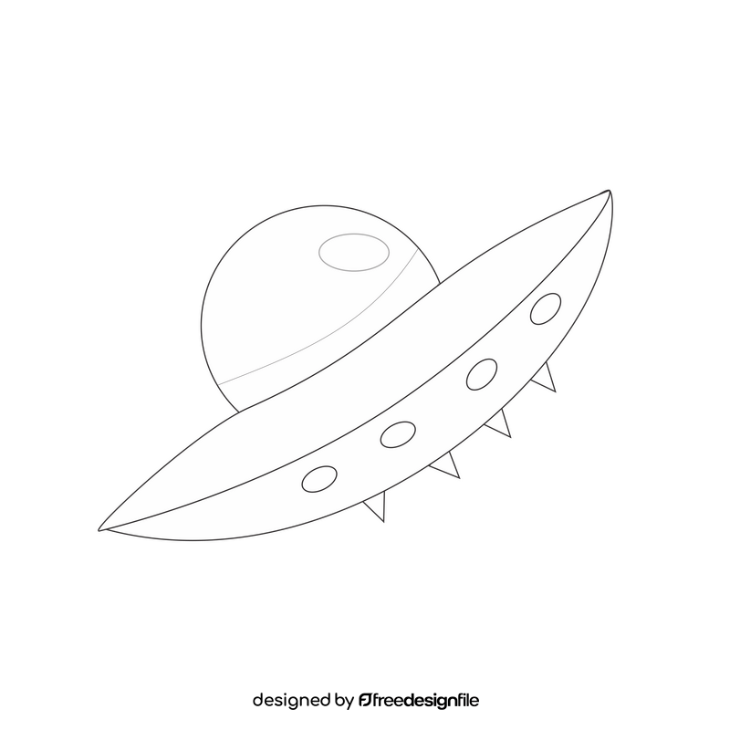 Spaceship flying black and white clipart