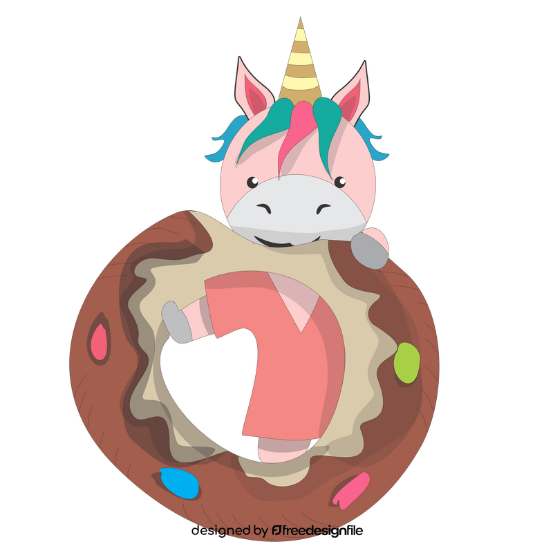 Unicorn eating a donut clipart