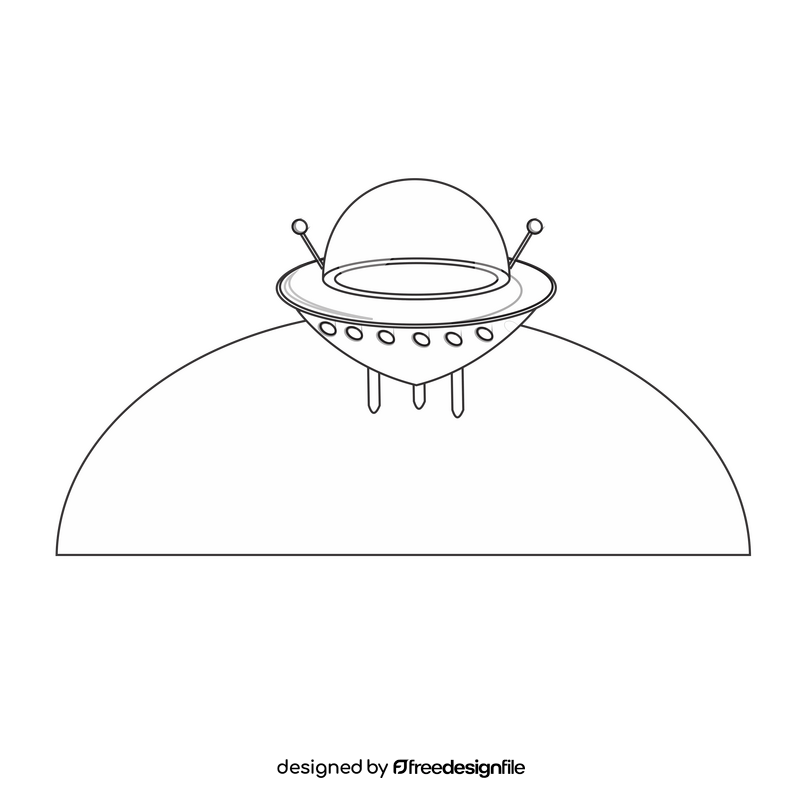 Spaceship landed illustration black and white clipart