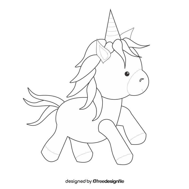 Free unicorn drawing black and white clipart