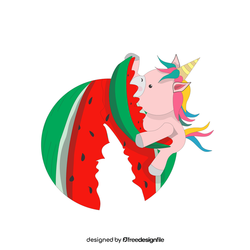 Free unicorn eating watermelon clipart
