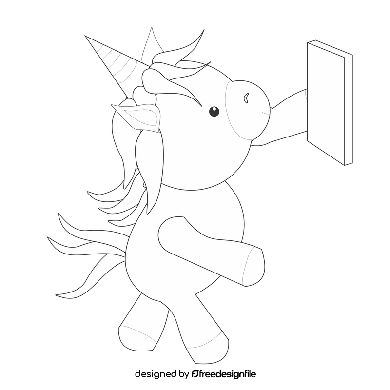 Unicorn taking selfie illustration black and white clipart