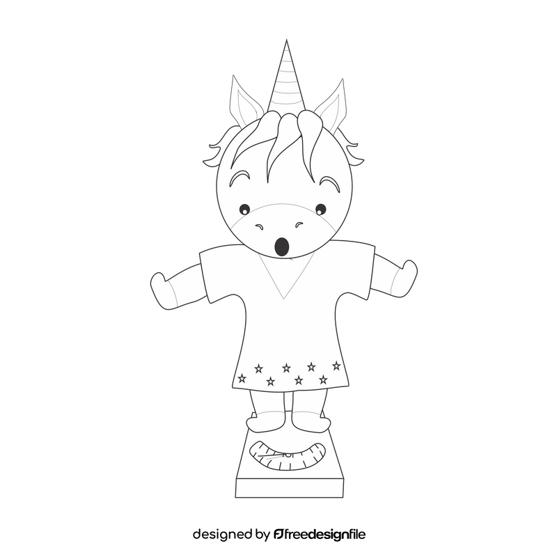 Unicorn on weighing scale black and white clipart