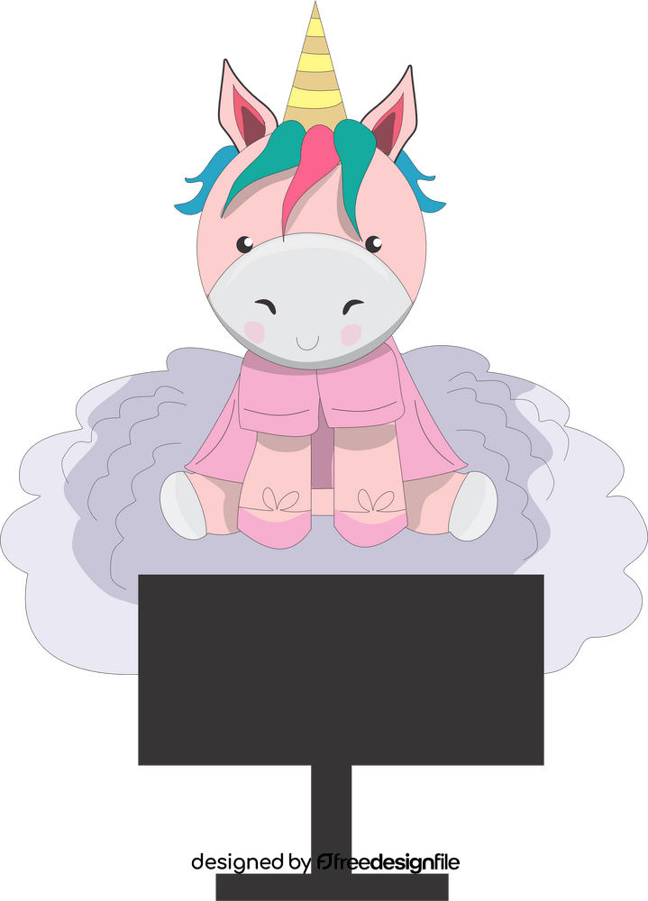 Cute unicorn watching TV clipart