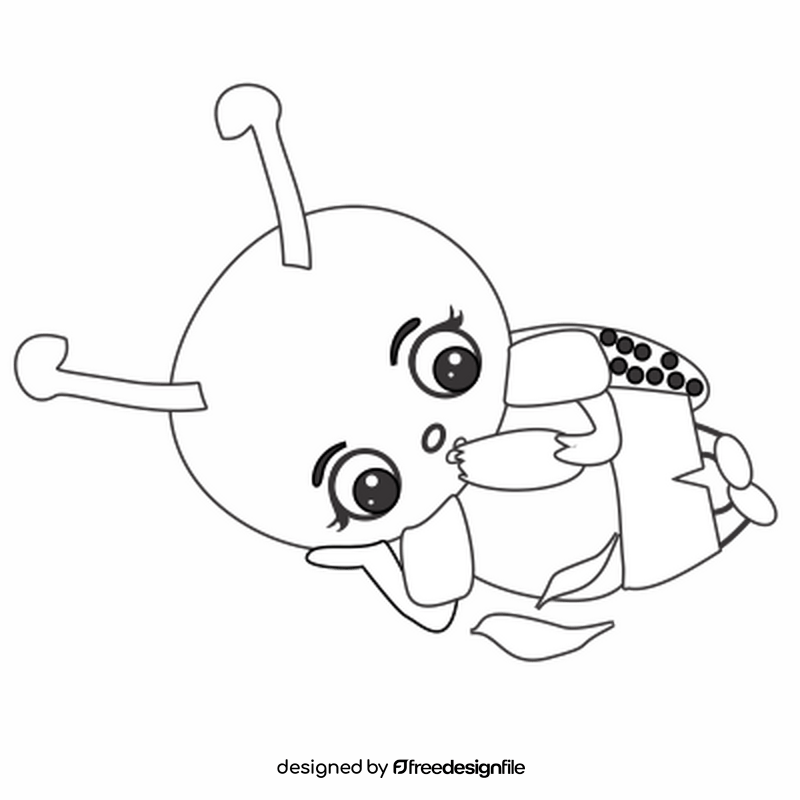 Cartoon ladybug eating black and white clipart