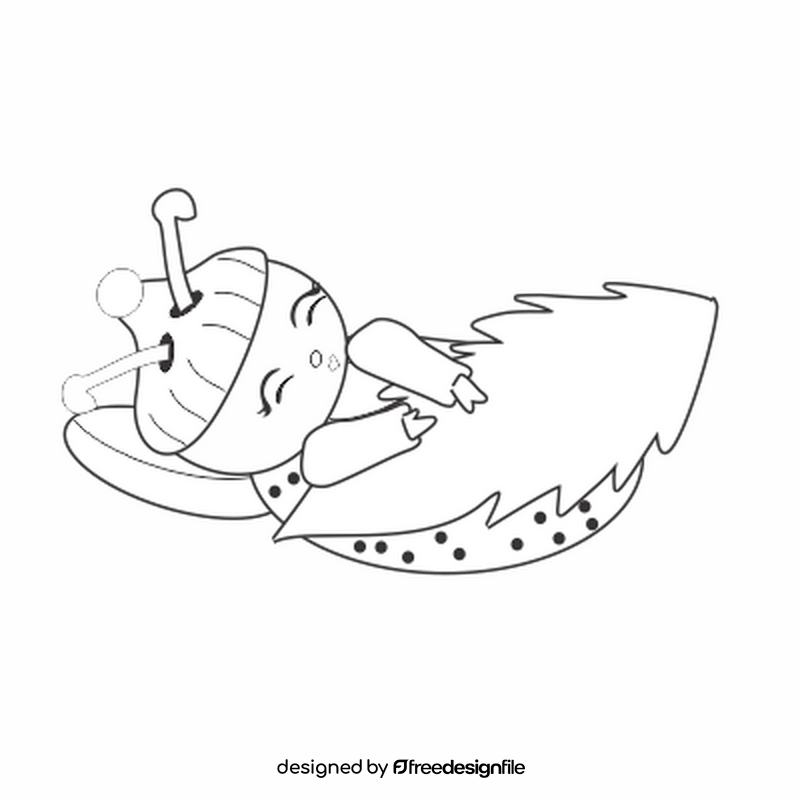 Cartoon ladybug sleeping black and white clipart