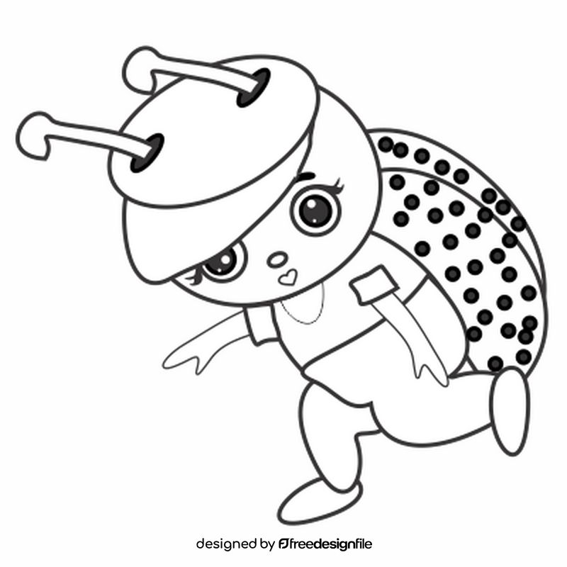 Cute ladybug jogging black and white clipart