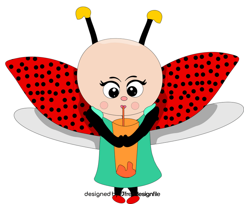 Cartoon ladybug drinking juice clipart