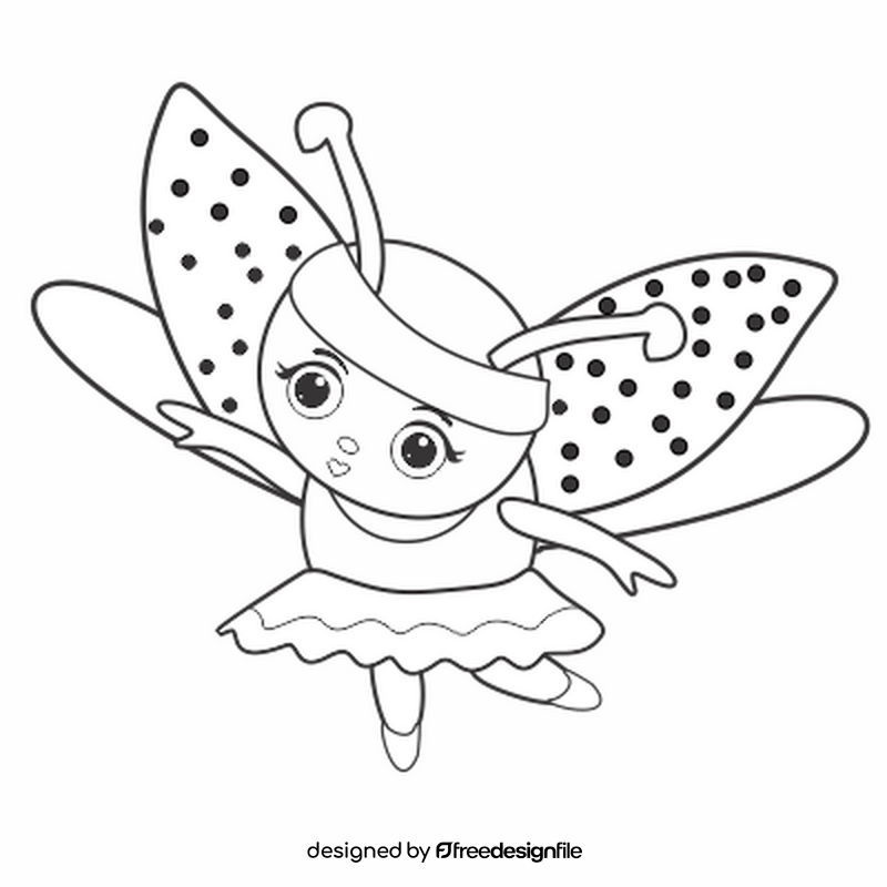 Ladybug ballerina black and white clipart