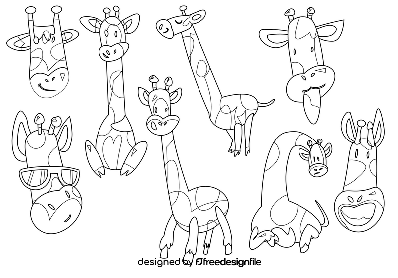Giraffe cartoon set black and white vector