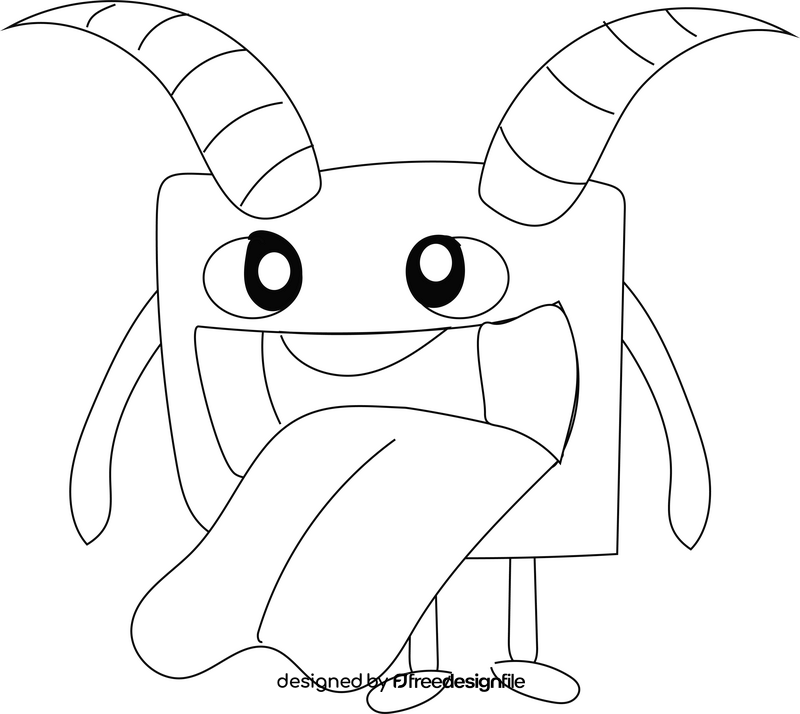 Monster with two horns and big tongue black and white clipart