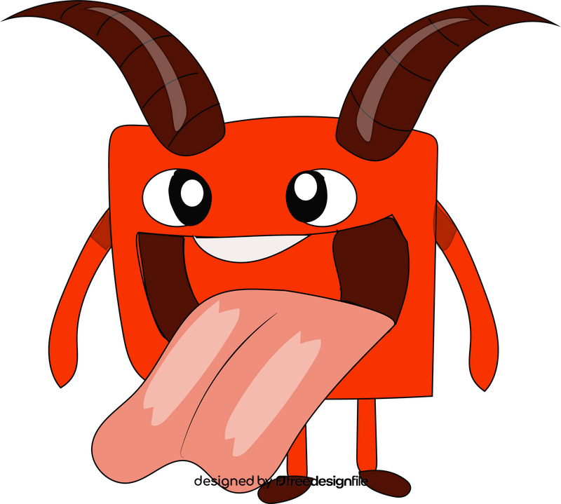 Red monster with two horns and big tongue clipart