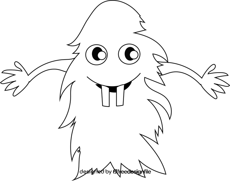 Yellow monster with two big teeths black and white clipart