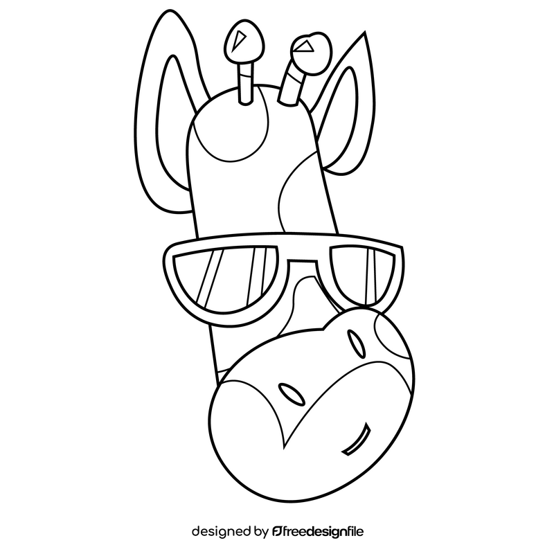 Cool giraffe with sunglasses black and white clipart