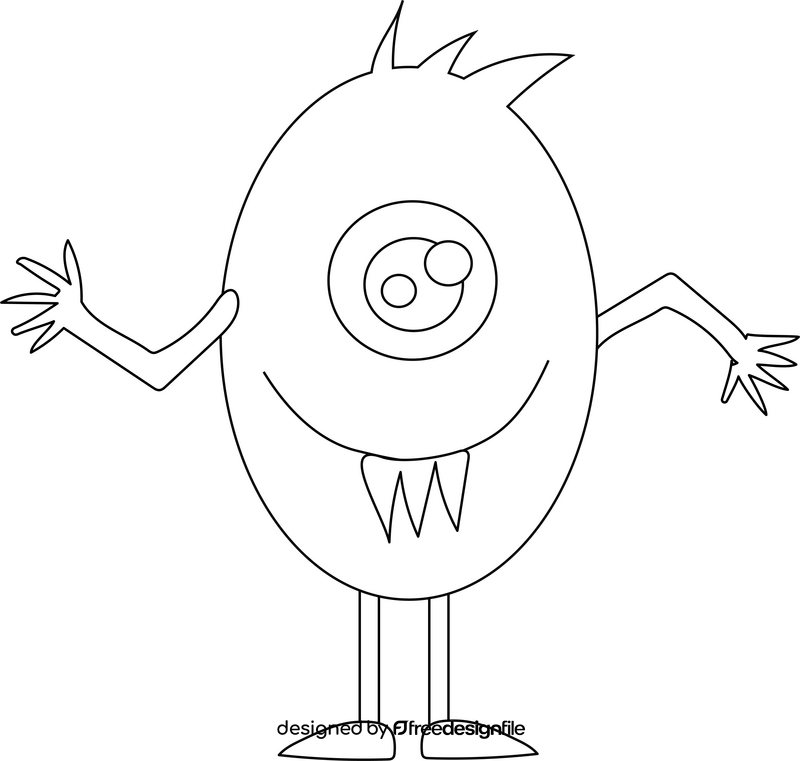 One eyed monster with three teeth black and white clipart