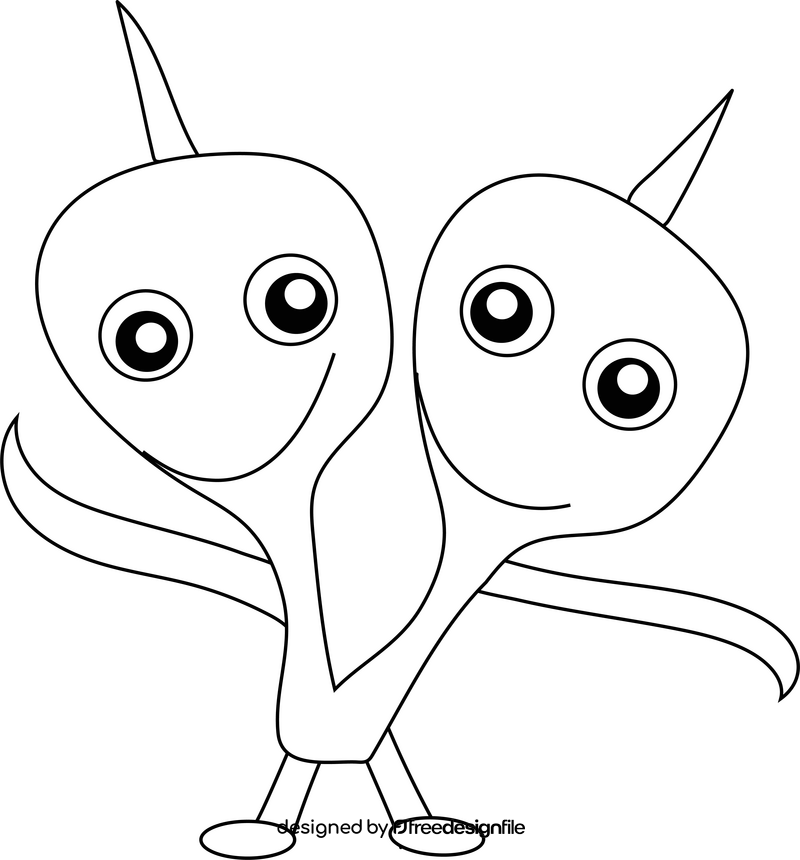 Two headed monster black and white clipart