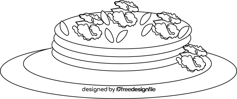 Cartoon pancake with nuts and almonds black and white clipart