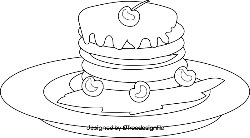 Chocolate pancake with cherries black and white clipart