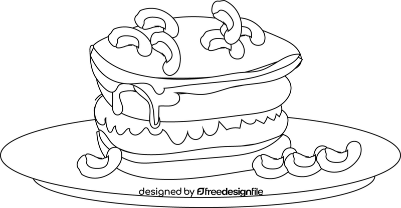 Pancake with cashews drawing black and white clipart