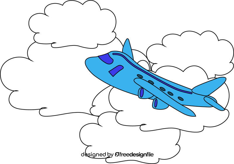 Blue plane in the clouds clipart